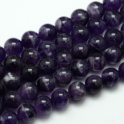 Natural Amethyst Round Bead Strands G-L170-12mm-02-1