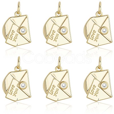 6Pcs Brass Micro Pave Clear Cubic Zirconia Charms KK-BBC0020-62-1