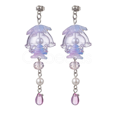 Jellyfish 304 Stainless Steel Shell Pearl Dangle Stud Earrings EJEW-TA00773-02-1