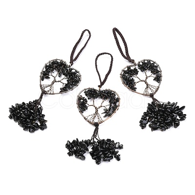 Wire Wrapped Chips Natural Obsidian Big Pendant Decorations HJEW-H057-01B-1