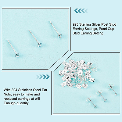 DICOSMETIC 40Pcs 925 Sterling Silver Post Stud Earring Settings STER-DC0001-03-1