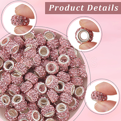 80Pcs Polymer Clay Rhinestone European Large Hole Beads with Silver Color Plated Brass Cores FPDL-LT0001-02C-1