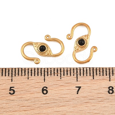 304 Stainless & Natural Obsidian S-Hook Clasps SA-CBA3073-02G-01-1