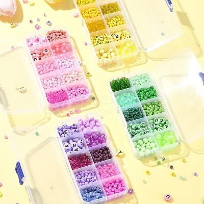 DIY Flat Round & Heart Acrylic & Glass Seed Beads Jewelry Making Findings Kits DIY-FS0006-43A-1