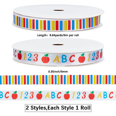 2 Rolls 2 Styles Back to School Polyester Ribbon OCOR-CY0003-75B-1