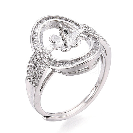 Oval Brass Micro Pave Clear Cubic Zirconia Adjustable Ring Settings KK-T076-69P-1