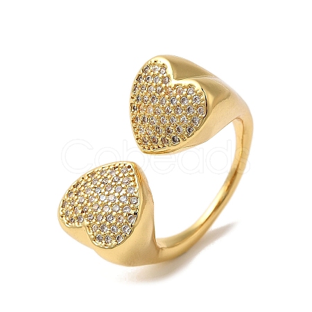 Rack Plating Brass Micro Pave Clear Cubic Zirconia Cuff Rings for Women RJEW-G325-13E-G-1