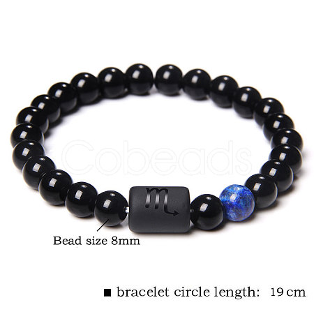 12 Constellations Protetion Natural Lapis Lazuli  & Black Obsidian Round Beads Stretch Bracelets for Men Women WG083ED-02-1