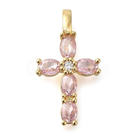Brass Pave Clear Cubic Zirconia Pendants X-KK-M101-01G-02-1