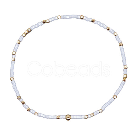 Minimalist Glass Seed Beads & Brass Beads Stretch Bracelets for Women BC0195-21-1