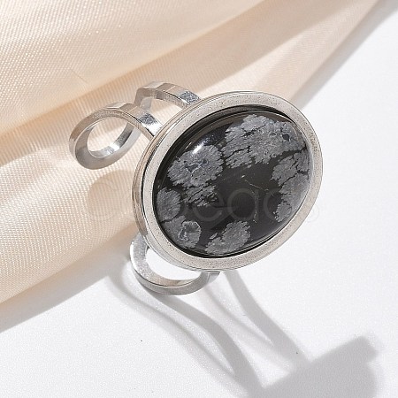 Oval Natural Snowflake Obsidian Finger Rings RJEW-M062-02P-06-1