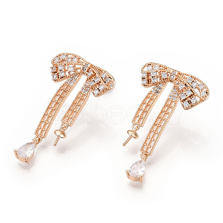 Brass Micro Pave Clear Cubic Zirconia Stud Earring Findings KK-S356-666G-NF-1