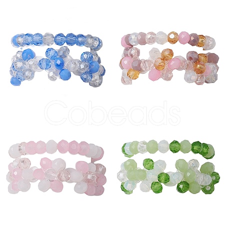 2Pcs 2 Style Glass Braided Beaded Flower Stretch Rings Set for Women RJEW-JR00592-1