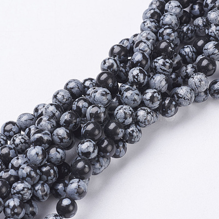 Natural Snowflake Obsidian Beads Strands X-GSR6mmC009-1