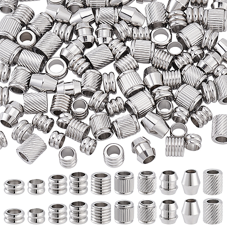 100Pcs 10 Styles 201 Stainless Steel Grooved European Beads STAS-ME0001-73-1