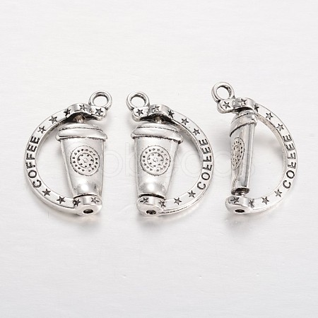 Alloy Coffee Cup Pendants TIBEP-JC1130-AS-1