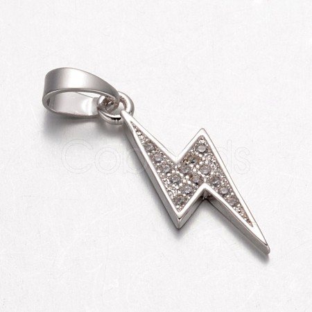 Lightning Bolt Brass Micro Pave Cubic Zirconia Pendants X-KK-K109-26P-1