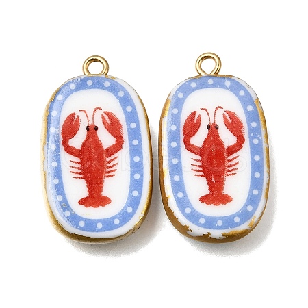 Fruit & Floral & Animals Printed Handmade Porcelain Pendants X-STAS-Z207-01G-05-1