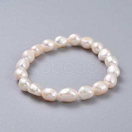 Natural Pearl Stretch Bracelets BJEW-JB04539-1