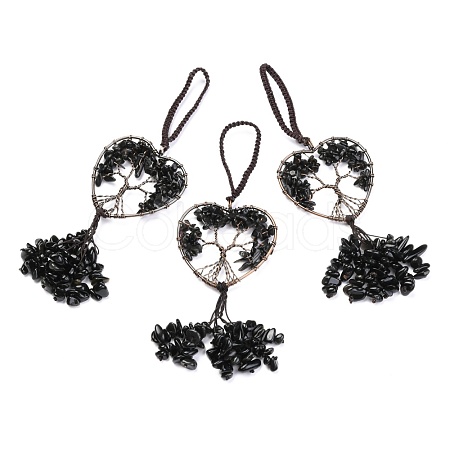 Wire Wrapped Chips Natural Obsidian Big Pendant Decorations HJEW-H057-01B-1