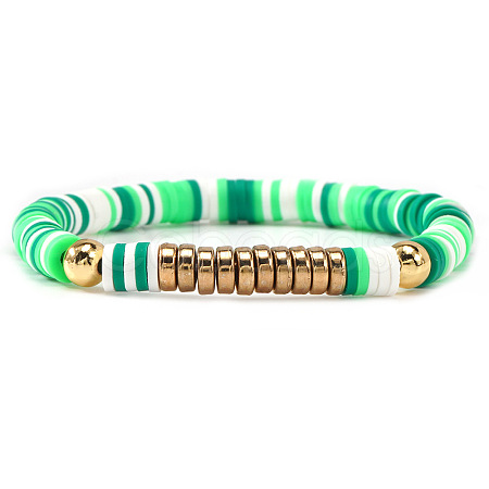 Brass & Polymer Clay Heishi Beads Stretch Bracelets for Women BK9964-15-1
