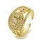 Brass Micro Pave Cubic Zirconia Cuff Rings for Women, Cadmium Free & Lead Free, Real 18K Gold Plated, Inner Diameter: 18mm