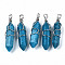 Natural White Jade Pointed Pendants, with Platinum Iron Findings, Wire Wrapped Pointed Pendants, Dyed, Bullet, Steel Blue, 41~43x11~12x10~11mm, Hole: 3~4mm