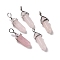 Natural Rose Quartz Pointed Pendants, Faceted, with Platinum Tone Brass Findings, Lead free & Cadmium Free, Bullet, 27~30x9~10x7~8mm, Hole: 4x3mm