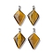 Natural Tiger Eye Pendants, Kite Charms with Stainless Steel Color Plated Stainless Steel Snap on Bails, 28~28.5x18x5.5~6mm, Hole: 5.5x3.5mm