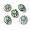 Handmade Porcelain Beads, Famille Rose Porcelain, Oval with Flower, Turquoise, 19x14~16x5~6mm, Hole: 1.2mm