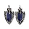 Natural Lapis Lazuli Faceted Big Pendants, Dragon Claw with Arrowhead Charms, with Antique Silver Plated Alloy Findings, 55x27.5x10.5mm, Hole: 6mm