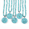Synthetic Turquoise 4.5mm Round Beaded Flower Pendant Necklaces NJEW-T016-04G-2