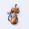 Natural Tiger Eye Kitten Pendants G-P352-B05-1