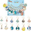 12Pcs 12 Style Flat Round & Rocket & Heart & Star Alloy Enamel Locking Stitch Markers HJEW-PH01500-1