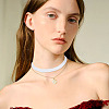 Flat Round with Letter O Alloy Enamel Pendant Necklaces for Women NJEW-TAC0033-7