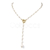 Adjustable 304 Stainless Steel Natural Pearl Rice Link Chain Lariat Y Tassel Necklaces for Women NJEW-JN06148-3
