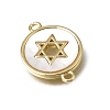 Natural White Shell Brass Flat Round Links Connector Charms KK-C262-03A-02G-2
