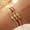 3Pcs Adjustable Brass Micro Pave Clear Cubic Zirconia Bead Braided Bead Bracelets. Waxed Cord Braided Bracelets for Women PW0686-1-1