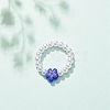 Plastic Imitation Pearl & Millefiori Glass Beaded Finger Ring for Women RJEW-JR00484-2