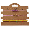 3Pcs 3 Styles Natural Amethyst & Glass Round Beads Braided Bead Bracelets & Stainless Steel Heart Link Bracelets LB7339-2-1