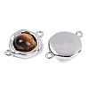 Brass Pave Natural Tiger Eye Flat Round Links Connector Charms KK-U043-45P-D-2