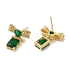 Rack Plating Real 18K Gold Plated Brass Bowknot with Rectangle Dangle Stud Earrings EJEW-B034-10G-3