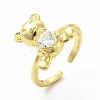 Glass Bear with Heart Open Cuff Ring KK-A180-39G-4