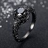 Flat Round Brass Jet Rhinestone Finger Rings FS-WG232E0-01-1