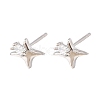 Brass Micro Pave Clear Cubic Zirconia Star Stud Earrings EJEW-L278-02P-4