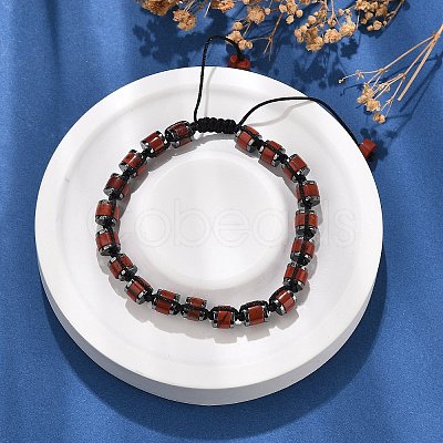 Adjustable Natural Red Jasper and Non-magnetic Synthetic Hematite Braided Bead Bracelets BJEW-Z090-01M-1