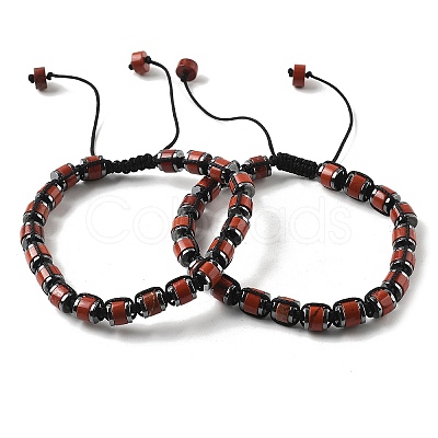 Adjustable Natural Red Jasper and Non-magnetic Synthetic Hematite Braided Bead Bracelets BJEW-Z090-01M-1