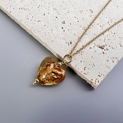 Handmade Lampwork Heart Pendant 201 Stainless Steel Cable Chain Necklaces for Women WGA30C4-01-1