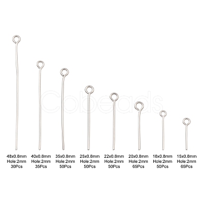 395Pcs 8 Style 304 Stainless Steel Eye Pins STAS-FS0001-21-1