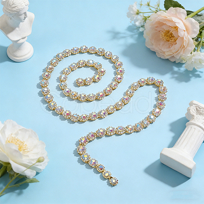 1Yard Floral Alloy & Rhinestone Hotfix Resin Rhinestone AJEW-HY0003-61-1